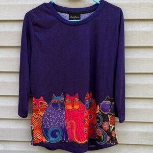 Laurel Burch | Purple Cat Print Top size Large